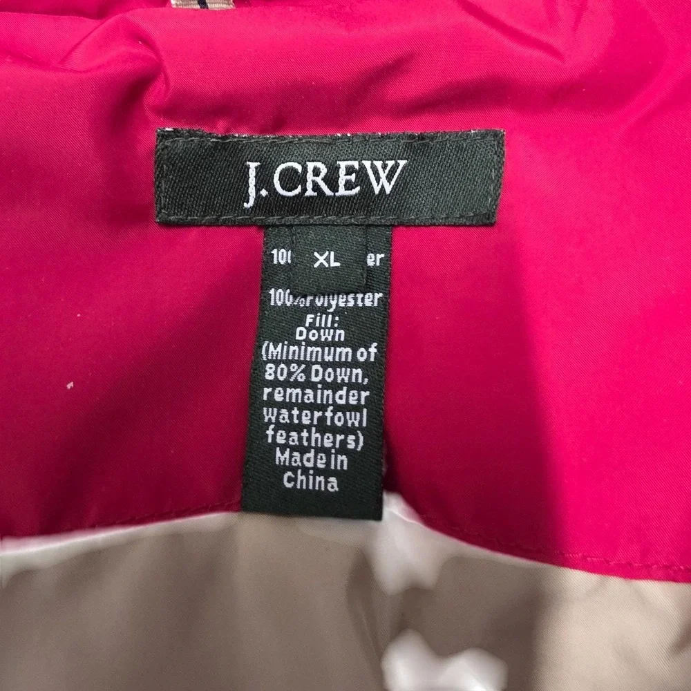 Vtg J Crew Red Down Puffer Vest‎ Mens XL Quilted Pockets Zip Front Insulated